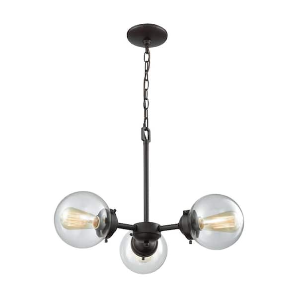 Thomas Lighting Beckett 3-Light Oil Rubbed Bronze Chandelier With Clear Glass Shades