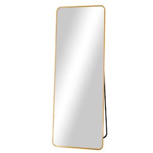 21 in. W x 64 in. H Rectangular Gold Aluminum Alloy Framed Rounded Full Length Mirror Standing Floor Mirror