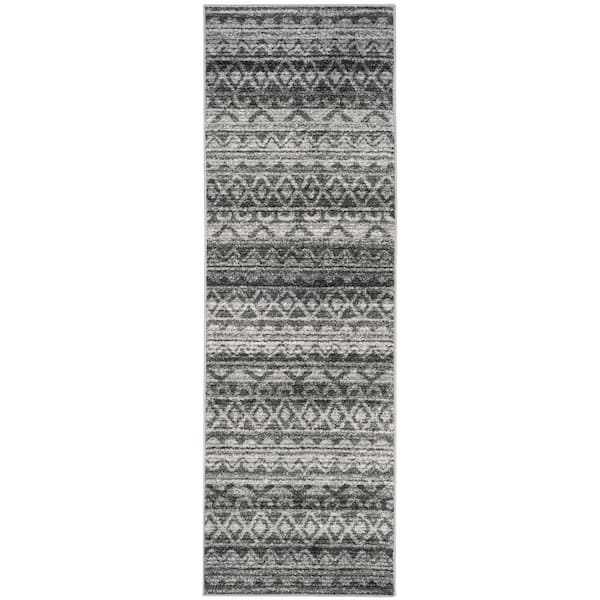 Adirondack 3 ft. x 14 ft. Ivory/Charcoal Geometric Striped Runner Rug