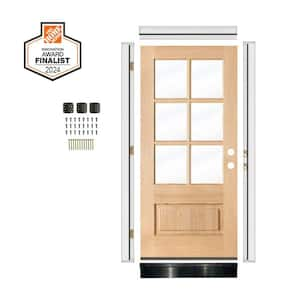 DIY RTA KIT 36in.x80in. Farmhouse Left-Handed 6 Lite Clear Glass Unfinished Hemlock Wood Ready To Assemble Front Door