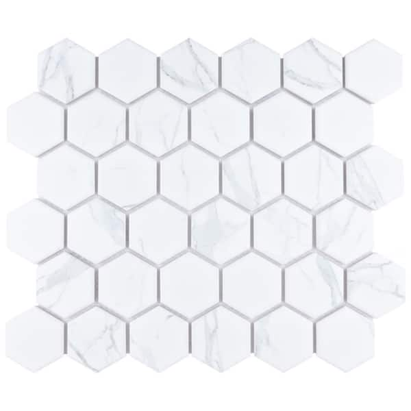 Merola Tile Timeless Calacatta Hex 8-5/8 in. x 9-7/8 in. Porcelain