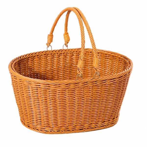 Garden Harvest 12.99 in. x 9.05 in. x 5.9 in. Imitation Wicker Woven Picnic Basket with Handles