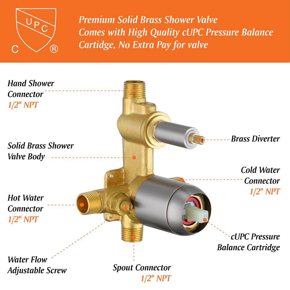 Brushed Nickel Wall-Mount Waterfall Tub Faucet with Hand Shower