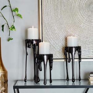 Black Aluminum Pillar Candle Holder with Dripping Melting Designed Legs (Set of 3)