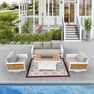 Denver 4-Piece Aluminum Outdoor Patio Fire Pit Seating Set with Acrylic Cast Ash Cushions