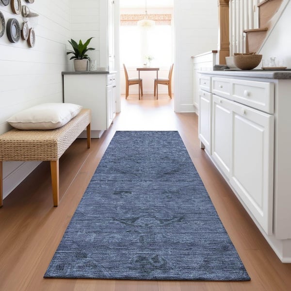 Mayfield Premium Machine Washable Abstract AMF1111 Navy 2 ft. 3 in. x 7 ft. 6 in. Runner Rug