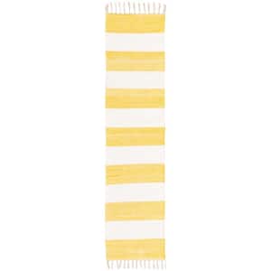 Chindi Rag Striped Yellow and Ivory 2 ft. 2 in. x 8 ft. Area Rug