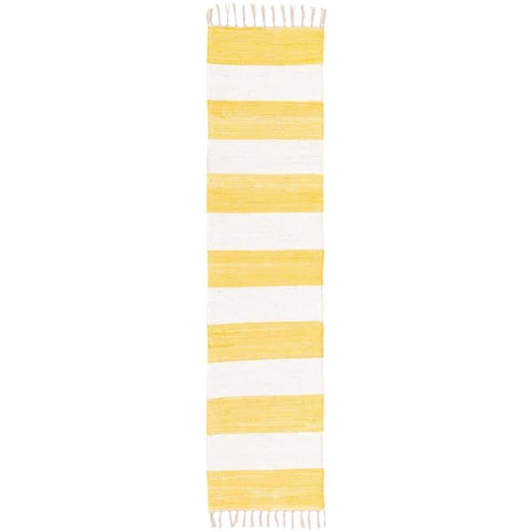 Unique Loom Chindi Rag Striped Yellow and Ivory 2 ft. 2 in. x 8 ft. Area Rug