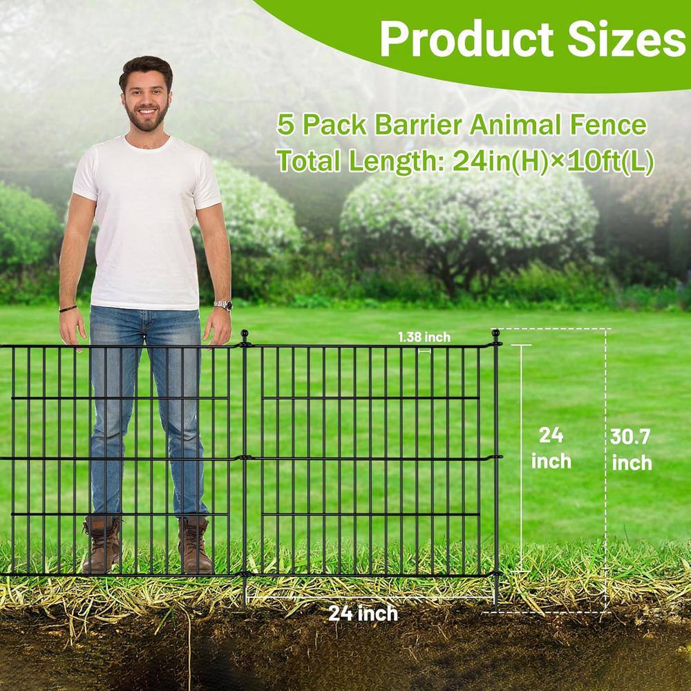 24 in x 10 ft Black Metal Outdoor Garden Fence with Gate