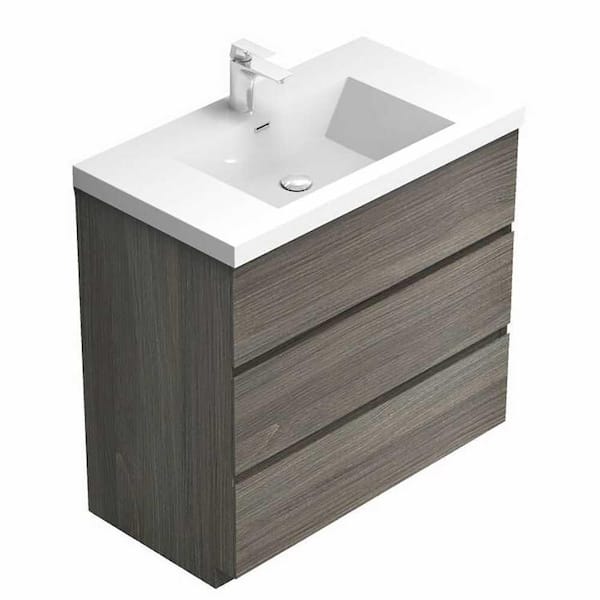 George William Cabinetry Deb 35.4 in. W x 19.5 in. D. x 34.2 in. H Maple Grey Bathroom Furniture Set Bathroom Cabinet with Basin