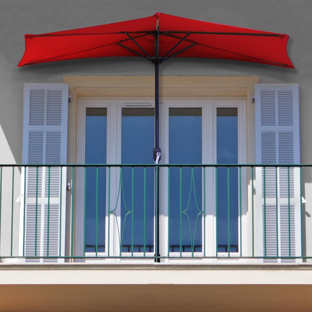 Ruby Red 9ft Half Round Outdoor Patio Umbrella with Crank
