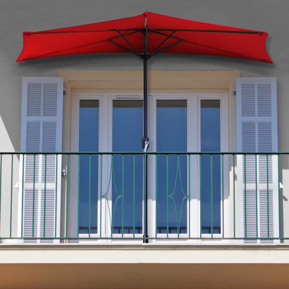 Ruby Red 9ft Half Round Outdoor Patio Umbrella with Crank