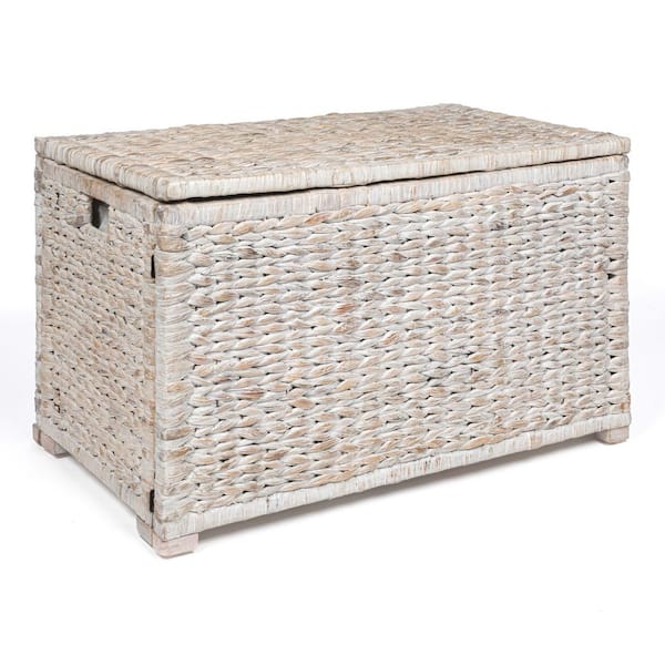 Anada 30 in. Handwoven Wicker Weave Storage Trunk, Whitewash