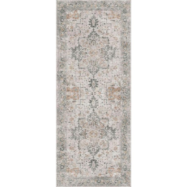 Medallion Light Taupe Brown 2 ft. x 10 ft. Persian Area Rug
