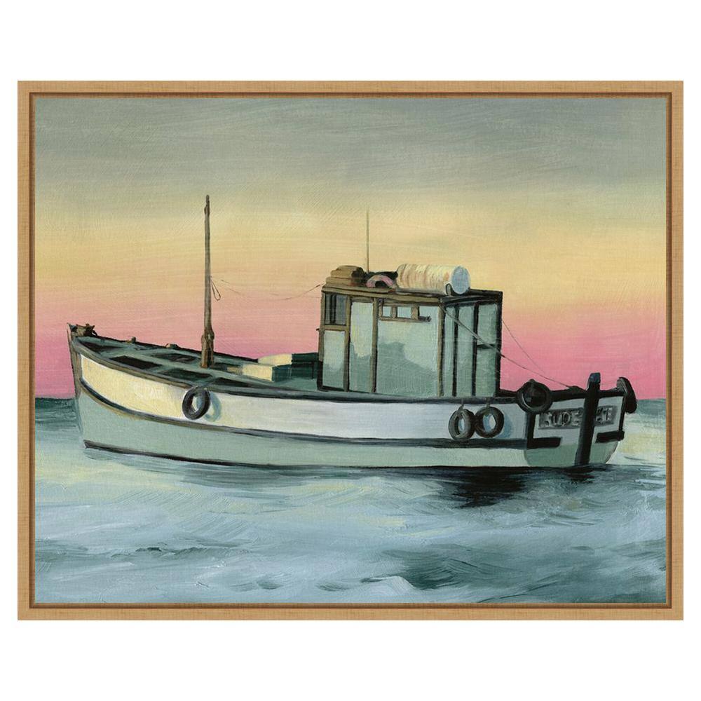 Golden Hour Casting II Coastal Canvas Art with Maple Frame