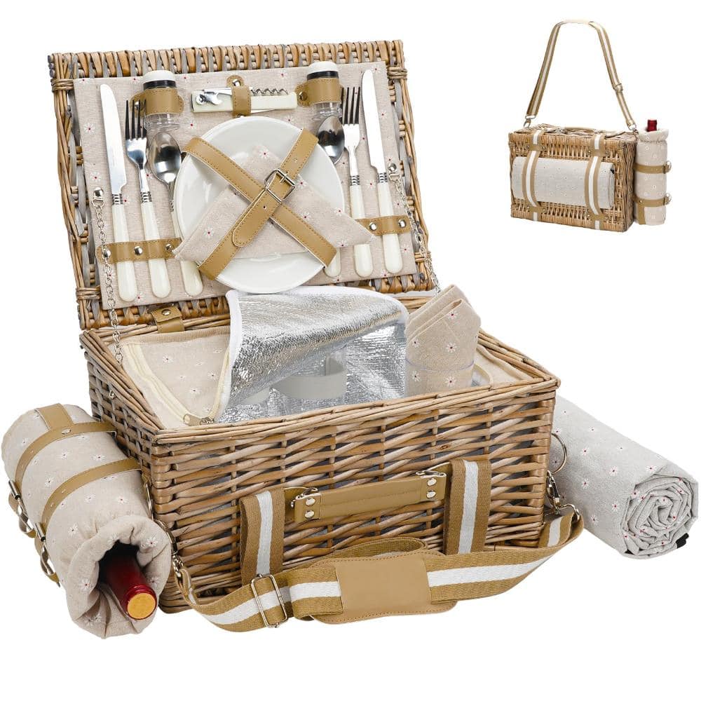 Wicker Picnic Basket Set for 2 with Insulated Cooler Waterproof Blanket Wine Bag Cutlery 19 Pcs 7.5x11x15 price history on PriceWatchPro