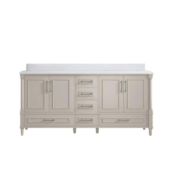 Willow Collections Hudson 72 in. W x 22 in. D x 36 in. H Double Sink Bath Vanity in Fine Grain with 1.5 in. White Quartz Top