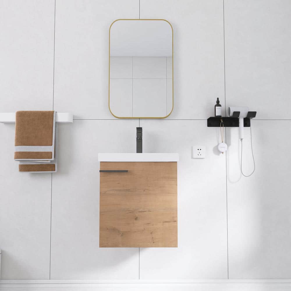 18 Inch Small Wall Mounted Vanity with Matte Black Handle and Storage Imitative Oak price history on PriceWatchPro
