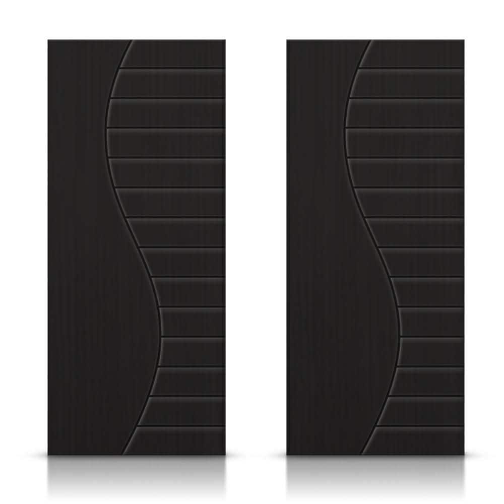CALHOME 72 in. x 80 in. Hollow Core Black Stained Composite MDF Interior Double Closet Sliding Doors