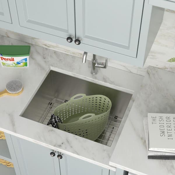 Logmey 21 in. Laundry Sink Undermount Utility Sink Brushed 12 in
