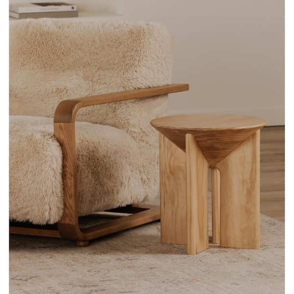 Thalia 16.5 in. Round Natural Solid Pine Wood Accent Table with Kiln-Dried Finish