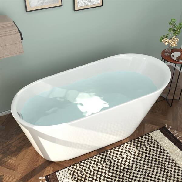 Mokleba 61 in. Single Slipper Acrylic Freestanding Flatbottom Bathtub with  Polished Chrome Drain Soaking Tub in White BTMK1506B61 - The Home Depot