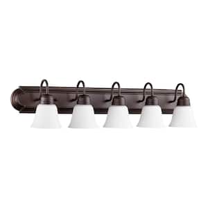 Traditional 36 in. W 5 Lights Oiled Bronze Vanity Light with Satin Opal