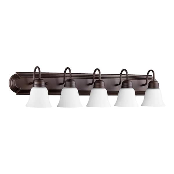 Quorum INTERNATIONAL Traditional 36 in. W 5 Lights Oiled Bronze Vanity Light with Satin Opal