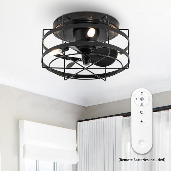 matrix decor 12.5 in. Indoor Black Flush Mount Cage Ceiling Fan with Reversible Motor and Remote, Light Bulbs Included