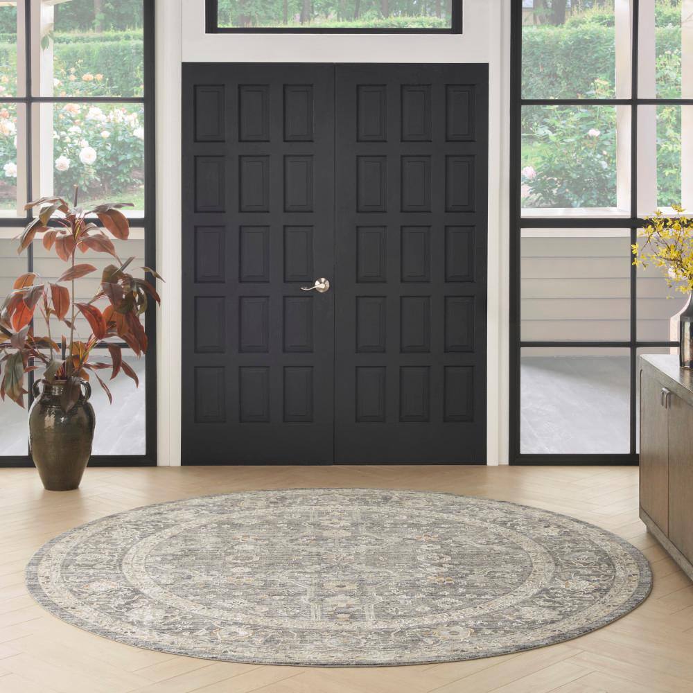 Nyle Slate Multicolor Round Bohemian Floral Rug