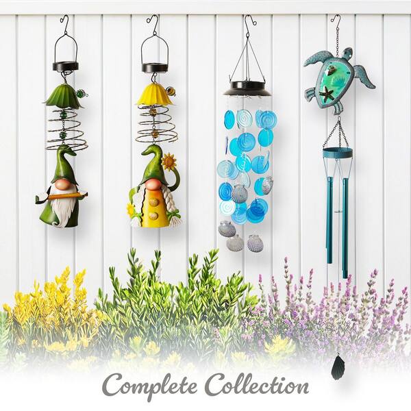 G128 Decor Metal Solar Green Hat Garden Gnome Wind Chime OD