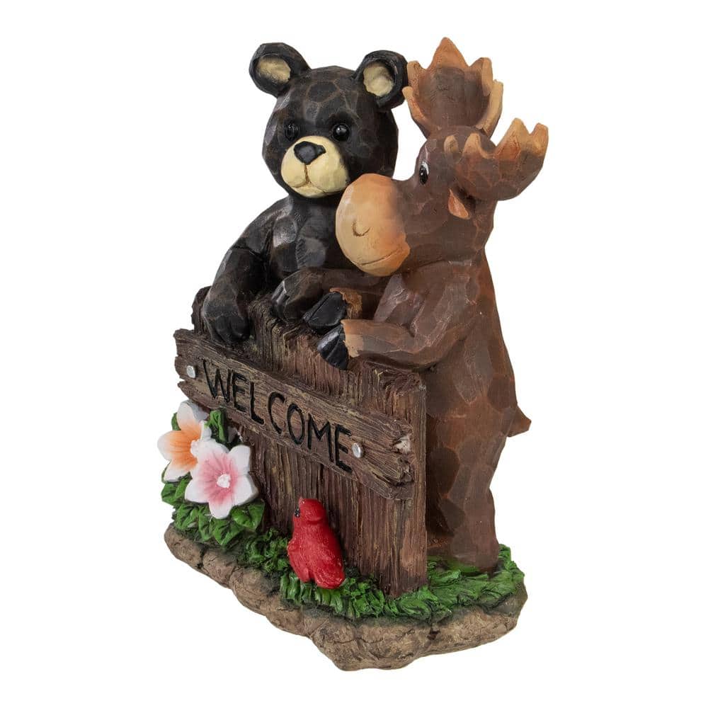 Black Bear and Moose Welcome Garden Statue with Cardinal