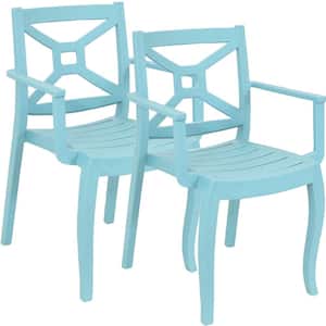 Tristana Plastic Outdoor Patio Arm Chair in Blue (Set of 2)