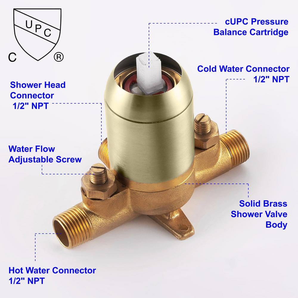 Brushed Gold Wall Mounted Rain Shower Faucet Set