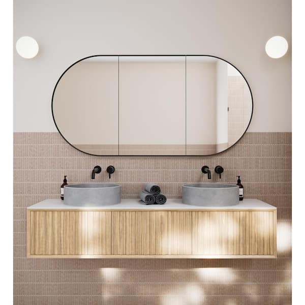 Glass Warehouse Nia 60 in. W x 30 in. H x 5 in. D Black Recessed Medicine Cabinet with Mirror