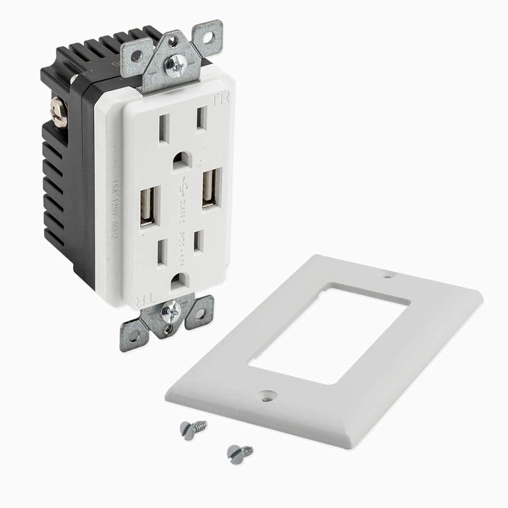 White Thermoplastic Tamper-Resistant Duplex Outlet with USB Ports