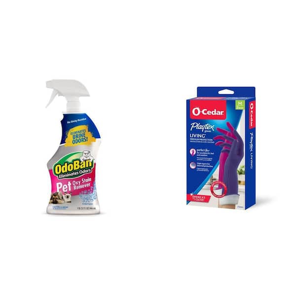 32 oz. Pet Oxy Stain Remover and Playtex Living Gloves, Fuchsia and Navy, Medium (2-Pairs) Combo