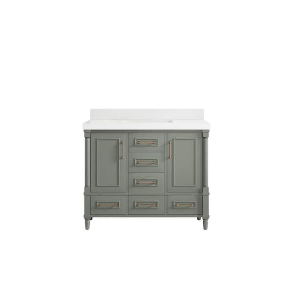 Willow Collections Hudson 42 in. W x 22 in. D x 36 in. H Single Sink Bath Vanity in Evergreen with 2 in. White Quartz Top