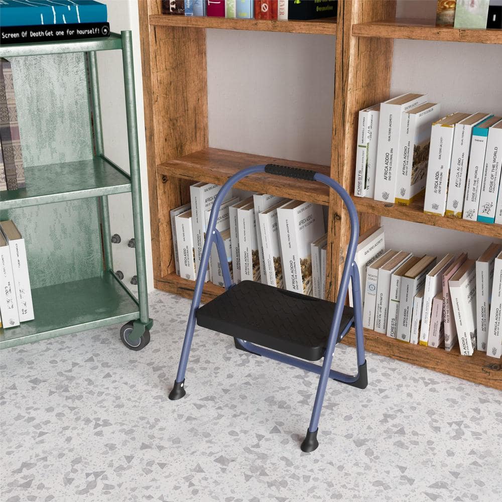 Navy Foldable Steel 1-Step Step Stool with Slip-Resistant Steps