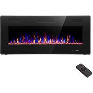 42 in. Recessed and Wall Mounted Electric Fireplace in Black, Remote Control, Adjustable Flame Color and Speed