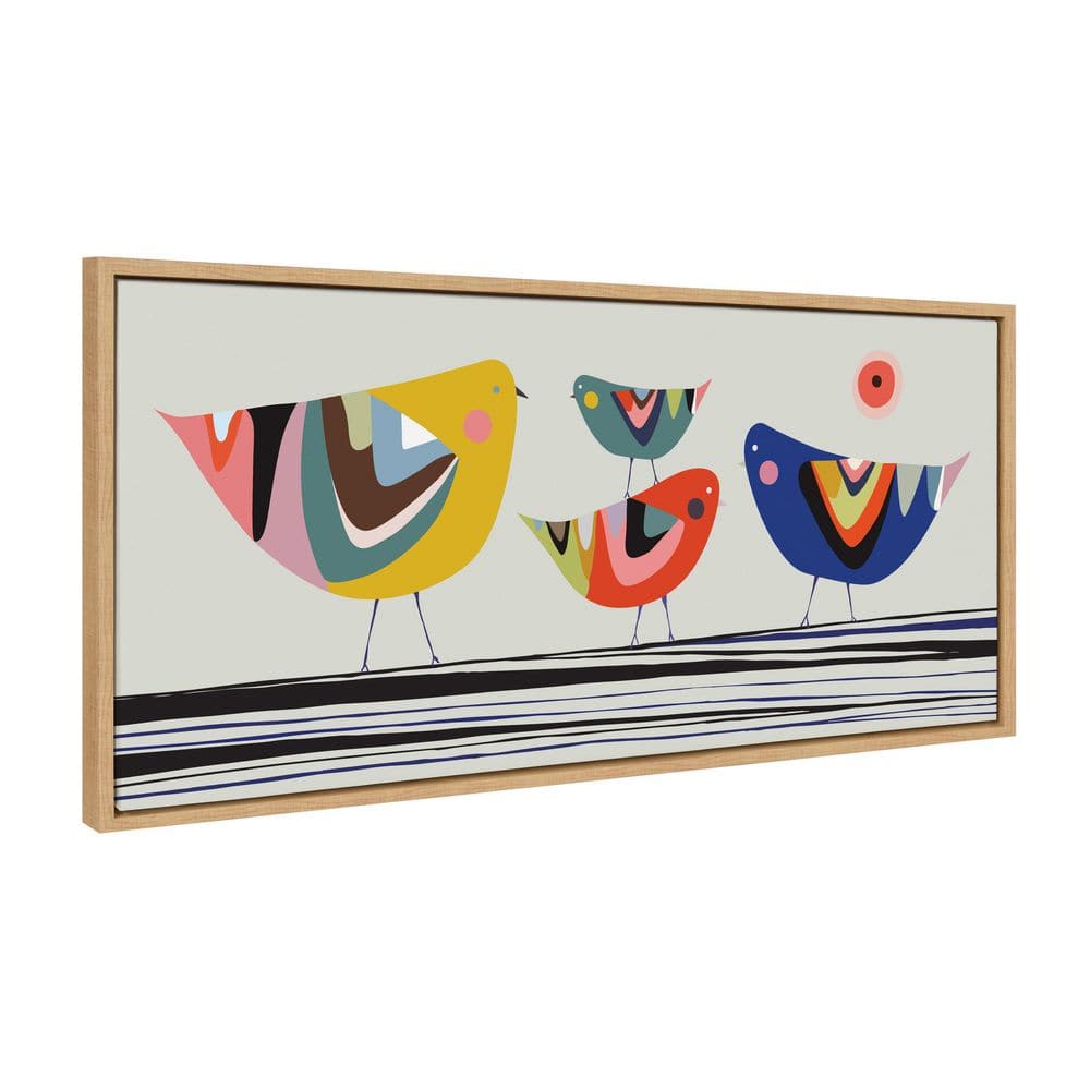 Colorful Birds Family Canvas Print with Natural Frame, 18x40