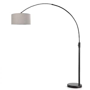 Orbita 82 in. Dark Bronze Furnish LED Dimmable Retractable Arch Floor Lamp, Bulb Included with Drum Tan Shade