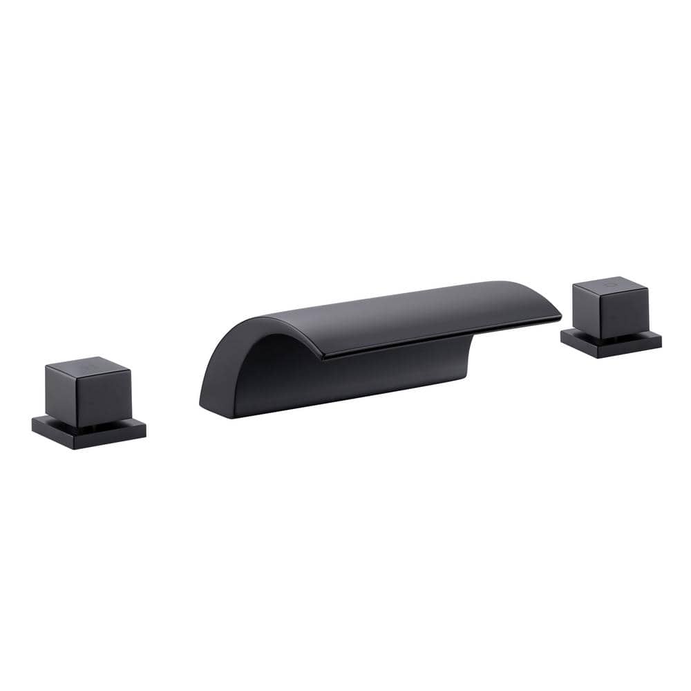 Matte Black Brass Double Handle Waterfall Tub Faucet