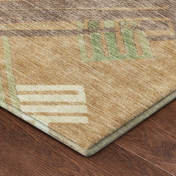 Mayfield Premium Machine Washable Abstract AMF2452 Gold 5 ft. x 7 ft. 6 in. Area Rug