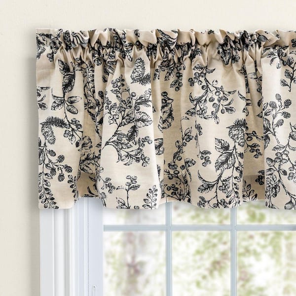 Waverly Garden 80 in. W x 13 in. L Cotton Tailored Valance in Black