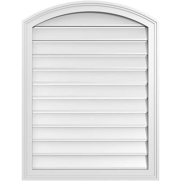Ekena Millwork 26 in. x 32 in. Arch Top Surface Mount PVC Gable Vent: Decorative with Brickmould Frame