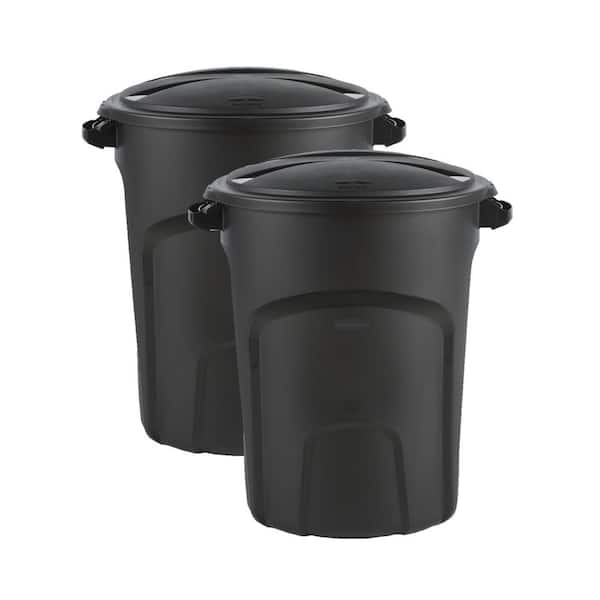 Rubbermaid Roughneck 32 Gal. Black Round Vented Trash Can with Lid