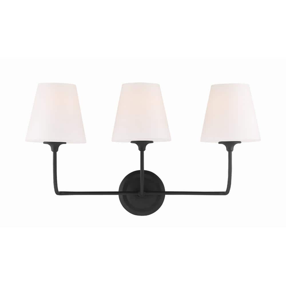Sylvan Black Forged 3-Light Bathroom Vanity with White Glass Shades