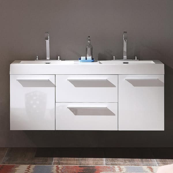 Fresca Onto 54 In Double Vanity White With Acrylic Top Basin Fcb8013wh I Fresca Onto 54 In Double Vanity, 54 Bath Vanity Top