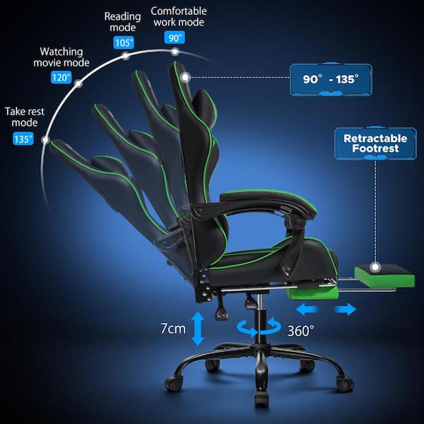 Hoffree Faux Leather Massage Reclining Ergonomic Gaming Chair in